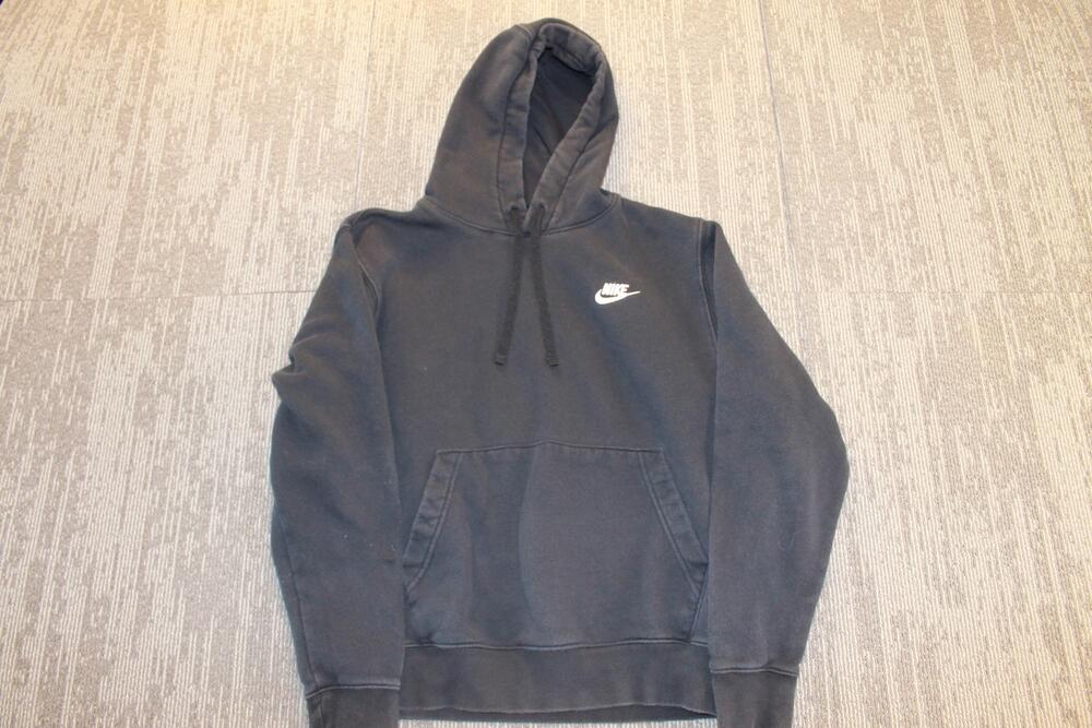 Nike Hoodie Mens Small Black Club Fleece Pullover Sweatshirt Swoosh Logo